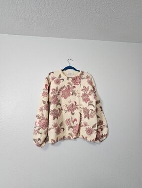 Penelope Rose Cream Floral Knit Sweater with Pink and Brown Flowers Sz L